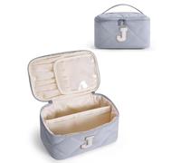 Wandering Nature Personalized Initial Makeup Bag with Glitter Chenille Letter Patch Puffy, Gray-J, J