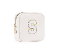 Wandering Nature Personalized Mini Initial Makeup Bag with Glitter Chenille Letter Patch, Small Preppy Makeup Bag with Slip-In Pockets, Ideal Gift for Valentine's Day Mother's Day (Patent Pending),
