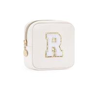 Wandering Nature Personalized Mini Initial Makeup Bag with Glitter Chenille Letter Patch, Small Preppy Makeup Bag with Slip-In Pockets, Ideal Gift for Valentine's Day Mother's Day (Patent Pending),