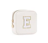 Wandering Nature Personalized Mini Initial Makeup Bag with Glitter Chenille Letter Patch, Small Preppy Makeup Bag with Slip-In Pockets, Ideal Gift for Valentine's Day Mother's Day (Patent Pending),