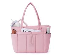 Wandering Nature Puffer Tote Bag with Cup Holder & Laptop Compartment & Trolley Sleeve for Travel, Work, Nurse, Women, Pink, L