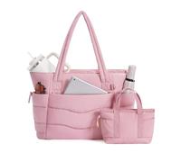 Wandering Nature Work Tote Bag with Cup Holder, Nurse Bag 2 Set, 15.6" Laptop Compartment & Trolley Sleeve for Women, Travel, Pink, L