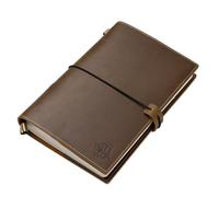 WANDERINGS A5 Refillable Journal Notebook with Pockets - Genuine Brown Leather - 6" x 8.5" (15 x 22cm) with 120 GSM Blank Inserts