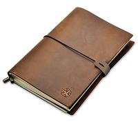 WANDERINGS A5 Travelers Notebook/Handcrafted Genuine Leather Journal - 6"x8.5"/15cmx22cm. This Refillable Travel Journal is Rugged Enough to Capture All Life's Adventures. 120 GSM Blank Inserts