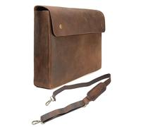WANDERINGS Genuine Full Grain Leather Folder with Removable Strap - Handcrafted Folio Document Organizer - Leather Document Holder - Fits 15" 14" 13" Tablets and Laptops