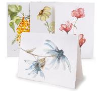 Wanderings Handmade Deckle Edge Blank Greeting Cards & Envelopes with Flower Art - Thick 300gsm Paper- 20 Cards (5 Each of 4 Varieties) for Invitations, Thank Yous, Get Well and Birthday Cards, 13x18