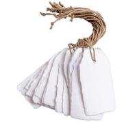 Wanderings Handmade White Deckle Edge Tags with Attached String - only 9.5 x 4.5 cm - Pack of 25 - Ideal for Gifts, Price Tags, Arts and Crafts Place Cards Christmas - Thick 150 GSM