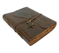 WANDERINGS Large Vintage Leather Journal - Antique Handmade Leather Bound Journal with Old Fashioned Deckle Edge Paper - Perfect for Writing a Grimoire Sketching as a Diary - 21x30 cm