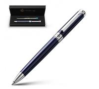 WANDERINGS Premium Ballpoint Pen with German Ink - Perfectly Balanced Executive Pen with Chrome Accents - Blue Breeze - Includes Schmidt Refill in Giftable Presentation Case