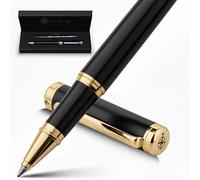 WANDERINGS Premium Rollerball Pen with German Ink - Perfectly Balanced for a Superb Writing Experience, 24K Gold Plated Black - Piano Black - Includes a Schmidt Refill in a Giftable Presentation Case