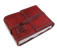 Wanderings Red Leather Watercolor Journal, 15,2 x 20,3 cm, Genuine Leather Art Journal with Handmade Deckle Edge Paper - 350 GSM Cold Press Paper - Scrapbook, Watercolor Album, Sketchbook, Drawing Pad