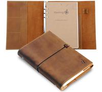 WANDERINGS Refillable A5 Leather Binder Journal - 6 Ring Binder Organizer with Pockets - Hand-Crafted Genuine Leather Folio - Filofax Compatible - Dated Calendar Pages 22cm x 15cm