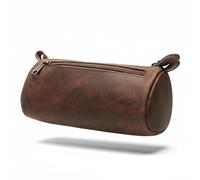WANDERINGS Small Triangle Leather Pencil Pouch Case - 8.5" / 21.6 cm - Handcrafted Full-Grain Leather Zipper Case - Compact Brown Pencil Case for Artists, Men, and Women - Stylish Small Pen Holder