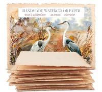 Wanderings Thick Handmade Vintage Watercolour Paper with Deckle Edge - 23x30.5 Cm - 300gsm - Premium Antiqued Hot Press Textured Mixed Media Paper Made with Recycled Cotton - 25 Loose Leaf Sheets