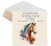 Wanderings Thick Handmade Watercolour Paper with Deckled Edge - 20x20 Cm - 500gsm Premium Ivory Cold-Pressed Textured Mixed Media Paper Made with Recycled Cotton - 15 Loose Leaf Sheets