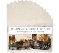Wanderings Thick Handmade Watercolour Paper with Deckled Edge - 23 x 30.5 Cm - 500gsm Premium Ivory Cold-Pressed Textured Mixed Media Paper Made with Recycled Cotton - 15 Loose Leaf Sheets