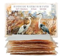 Wanderings Thick Handmade Watercolour Paper with Deckled Edge - 28x43 Cm - 500gsm Premium Ivory Cold-Pressed Textured Mixed Media Paper Made with Recycled Cotton - 15 Loose Leaf Sheets