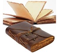Wanderings Vintage Leather Journal - 18x13 cm - Antique Handmade Leather Bound Journal with Old Fashioned Deckle Edge Paper - Vintage Notebook for Diary, Book of Shadows, Writing, Grimoire, Sketching