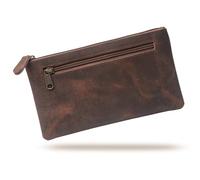 WANDERINGS Vintage Leather Pencil Pouch Case - 9"x5.5" / 23 x 14 cm - Hand Crafted Functional Brown Leather Zipper Pouch - Slim Pencil Case Holder for Men and Women - Pencil Bag for Artists