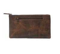 WANDERINGS Vintage Leather Pencil Pouch Case - Large 11"x6.25" / 28×16 cm - Hand Crafted Functional Brown Leather Zipper Pouch - Slim Pencil Case Holder for Men and Women