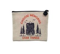 Wanderlust Travel Travel Backpacker World Travel Bag Linen Look Canvas Makeup Bag Toiletry Bag Coin Purse, Memories Over Things, 15 x 10 cm, Makeup Bag