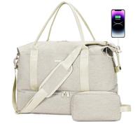 WANDF Cabin Bag 45x36x20 for Easyjet Airlines Underseat Travel Bag with with USB Charging Port, Wet Pocket & Shoes Compartment Carry on Hand Luggage Weekend Bag for Women and Men ((Beige)