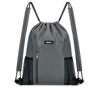 WANDF Drawstring Backpack with Shoulder Pad Sports Gym Backpack with Mesh Pocket String Bag for Women Men (Grey)