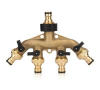 WANDGU 4 Way Distributor: Water Distributor, Hose Distributor, 3/4 Inch Garden Irrigation with Ball Valve, 360° Rotatable & Corrosion Resistant Brass Body, 4 Connections for Hoses/Appliances