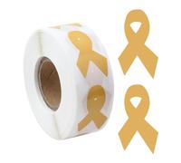 WANDIC 0.75 * 1.28'' Gold Ribbon Awareness Sticker, 500 PCS Ribbon-Shaped Awareness Sticker Label Roll for Bone Cancer Childhood Cancer Bladder Cancer Awareness