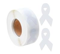 WANDIC 0.75 * 1.28'' White Ribbon Awareness Sticker, 500 PCS Ribbon-Shaped Awareness Stickers Label Roll for Lung Cancer Bone Cancer Awareness