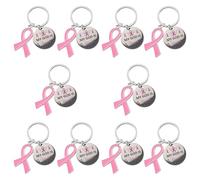 WANDIC 10 PCS Pink October Keychain, Pink Ribbon Breast Cancer Awareness Theme Keychain Butterfly Keyring with Metal Pendant, for Charity Event Decoration