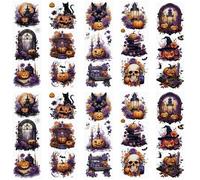 WANDIC 10 Sheets Halloween Rub on Transfer Stickers, Exquisite Crow Ghost Bat Skull Transfer Stickers Decals Waterproof for Home Party DIY Crafts, 10x30cm