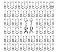 WANDIC 100 PCS Black white Zebra Ribbon Pendant, Metal Charms Rare Disease Day Carcinoid with Lobster Clip for Charity Events Daily Wear