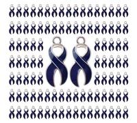 WANDIC 100 Pcs Blue Ribbon Pendants, 3D Alloy Colon Cancer Awareness Pendants Human Trafficking Awareness Ribbon Charms for Necklace Earrings Jewelry Making