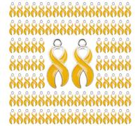 WANDIC 100 Pcs Gold Ribbon Pendants, 3D Alloy Childhood Cancer Awareness Pendants Cancer Awareness Day Ribbon Charms for Necklace Earrings Making
