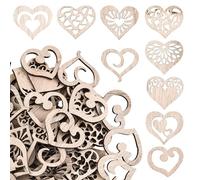 WANDIC 100 Pcs Hollow Wooden Hearts, 10 Styles Mini Hollow Wooden Hearts DIY Craft Jewelry for Table Decoration and Wedding Decoration