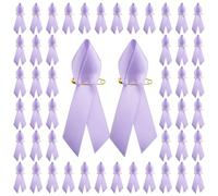WANDIC 100 Pcs Lilac Purple Ribbon Pins,Alzheimer's Awareness Badges Epilepsy Brooches Hodgkin Lymphoma Pins Domestic Violence Badges Polyester Brooches for Charity Event