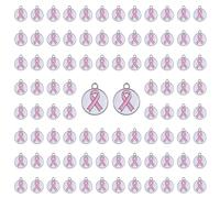WANDIC 100 PCS Pink October Ribbon Pendant,Breast Cancer Awareness Awareness Ribbon Circular Charms Metal, for DIY Keychain Earring Ornament