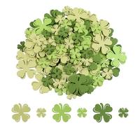 WANDIC 100 PCS St Patrick's Day Natural Wooden Craft, Green Four-Leaf Clover Wood Slices Ornamental Decor Two Sizes for DIY Pendant Crafting Wall Decorations