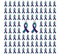 WANDIC 100 PCS Teal & Purple Ribbon Pendant,Preventing Suicide Sexual Assault Awareness Ribbon Charms Metal, for DIY Keychain Charity Events