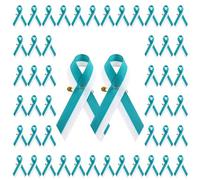 WANDIC 100 Pcs Teal&White Ribbon Pins, Satin Cervical Cancer Awareness Ribbon Brooches Women Health Badges for Fundraising Colothing Decor