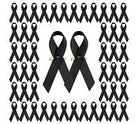 Wandic 100 Pieces Satin Ribbon Brooches with Safety Pins for Classic Melanoma Awareness Mourning Remembrance Day Black 7.5 x 4 cm Satin, 7,5 x 4 cm, Satin