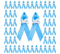 WANDIC 100Pcs Light Blue Satin Ribbon Pins with Dove, Memorial Ribbon Brooches in Forever in Our Hearts Pins for Funeral Mourning Event Bereavement