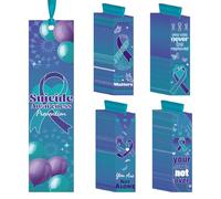 WANDIC 100Pcs Teal&Purple Ribbon Preventing Suicide Epilepsy Awareness Bookmarks, World Suicide Prevention Day Bookmarks Gifts for Social Activities