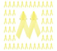 WANDIC 100pcs Yellow Ribbon Satin Pins Bladder Cancer Childhood Cancer Awareness Yellow Brooch with Safety Pins for Men and Women,7.5 * 4cm