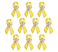 WANDIC 10Pcs Yellow Ribbon Pins, Angel Designed Metal Brooches with Diamond for Bladder Cancer Childhood Cancer Bone Cancer Awareness