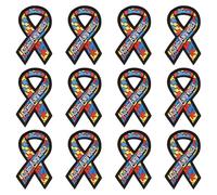 WANDIC 12 Pcs Autism Theme Ribbon Patch Stickers Embroidered Iron on Decals Autism Awareness Self Adhesive Appliques for DIY Clothes and Accessories Decoration