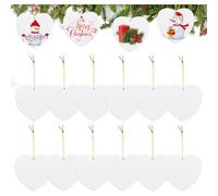 WANDIC 12 Pcs Christmas Blank Heart Ceramic Ornaments, White Sublimation Ornament Blanks with Gold Rope Ceramic Ornaments Discs for Christmas and Valentine's Day Home Decor