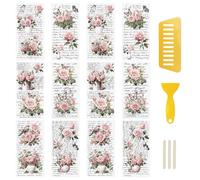 WANDIC 12 Sheets Retro Rub On Transfer Stickers,Pink Retro Flowers Decals Rose Stickers with Letters Waterproof Decals for DIY Scrapbooking