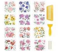 WANDIC 12 Sheets Rub On Transfer Stickers Flower Waterproof Decals Journal Album Stickers Furniture Craft Decals for DIY Scrapbooking